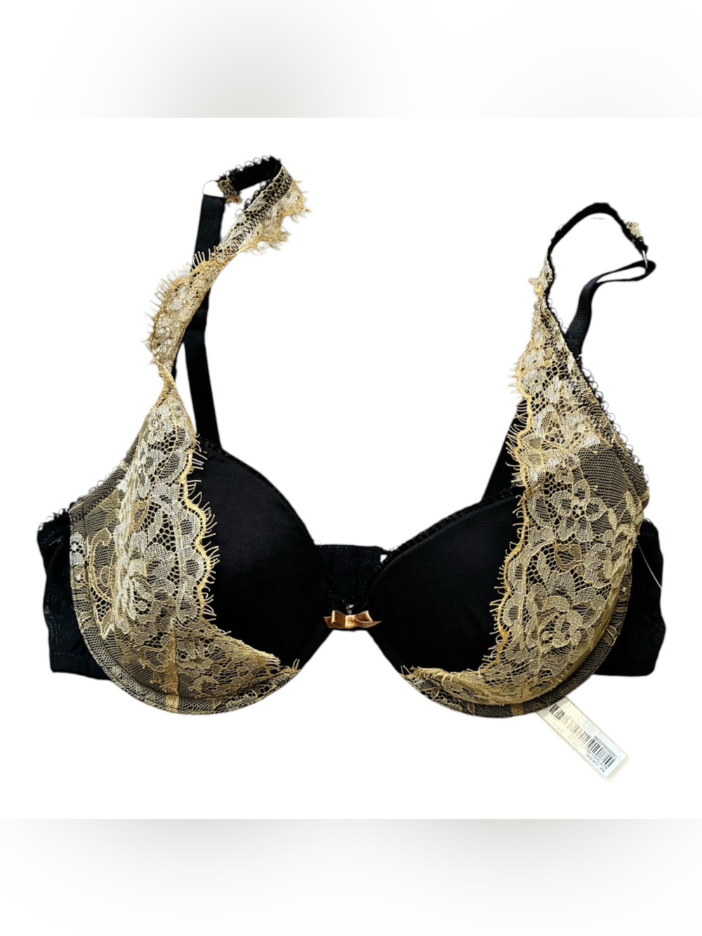 Loungerie Black & Gold Lace Underwire Bra - Elegant Women's Intimates